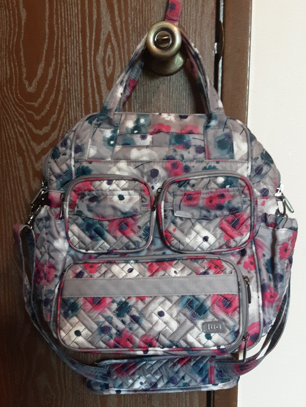 Lug Quilted Floral Convertible Shoulder Bag - Pink & Blue
